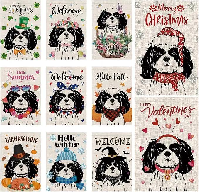 Seasonal Garden Flags Shih Tzu Double Sided Flags Set of 11 Holiday Farmhouse Indoor Outdoor Yard Lawn Chrismtas Gifts Decorations 12.5x18 Inch by GreenHaven Gardens