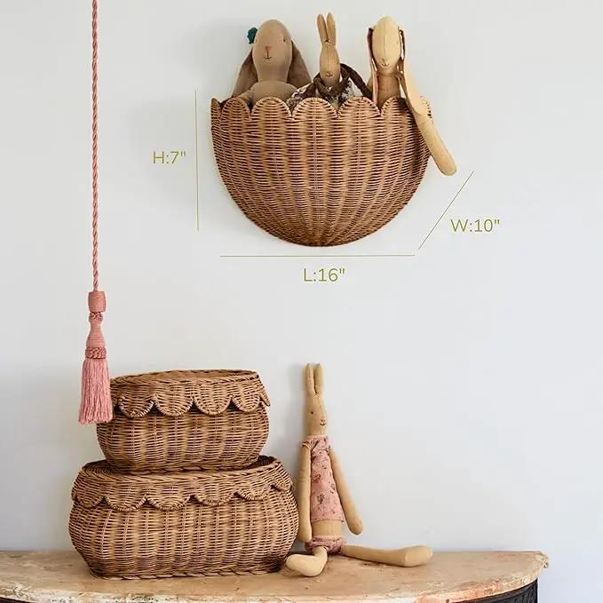 BEBE BASK Scalloped Wicker Hanging Basket - The Original Wicker Wall Decor - Hand Woven Wall Basket - Home Décor Wall Hanging Basket - Wall Storage Basket for Nursery, Living Room and Bathroom (Mocca) by GreenHaven Gardens