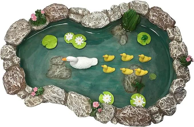 GlitZGlam Duck Pond -Mother and Ducklings! A Miniature Duck Pond for a Miniature Fairy Garden and Miniature Garden Accessories by GreenHaven Gardens