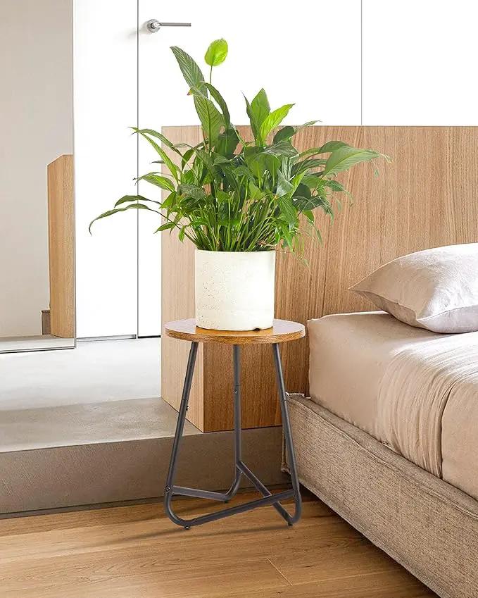 Indoor Plant Stand,Mid Century Wood Stand Plant Table,Modern Plant Stool for Outdoor,Metal Tall Holder for Flower Pots,Small Round Side End Table (Rustic Brown, 19 inch set of 2) by GreenHaven Gardens