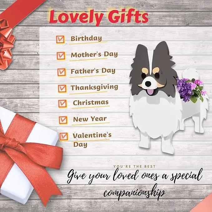Grey and White Pomeranian Dog Planter Plant Pots,Cute Garden Dog Flower Planter,Dog Planters Birthday Gifts for Women,Office,Indoor/Outdoor Decor（9.45 * 6.65 * 12.13in） by GreenHaven Gardens