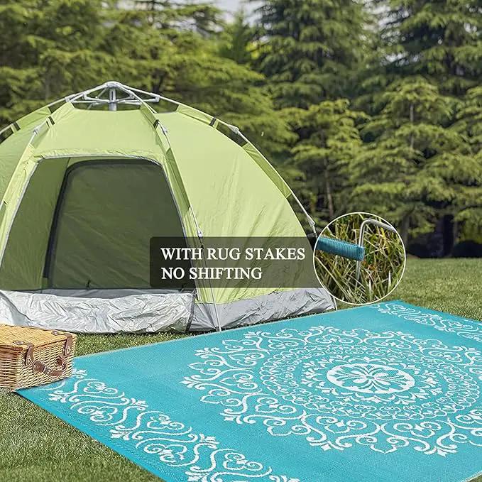 Pauwer Waterproof Outdoor Rug 5x8, Reversible Plastic Straw Patio Camping Rug, Indoor Outdoor RV Mat Carpet for Deck, Camper, Porch, Balcony, Backyard, Picnic, Floral Teal by GreenHaven Gardens
