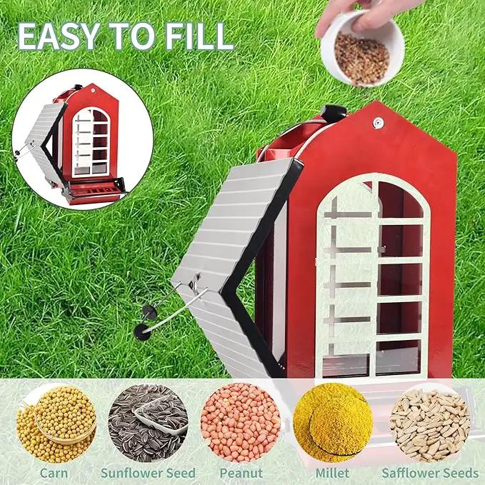 Bird Feeder Squirrel Proof Metal Hanging for Outdoor Wild Bird Seed, 5LBS with Bilateral Weight-Activated Perches, Heavy Duty Bird Feeders for Outside Wild Bird - Red by GreenHaven Gardens