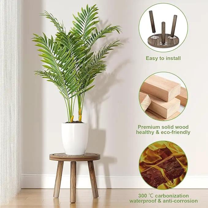 3-Pack Wood Plant Stands Indoor, Single Plant Stand for 6-12 Inch Pots, Mid-Century Modern Plant Stool, Tall Plant Stand for Large Plants for Living Room, Balcony, Office (Dark Brown) by GreenHaven Gardens