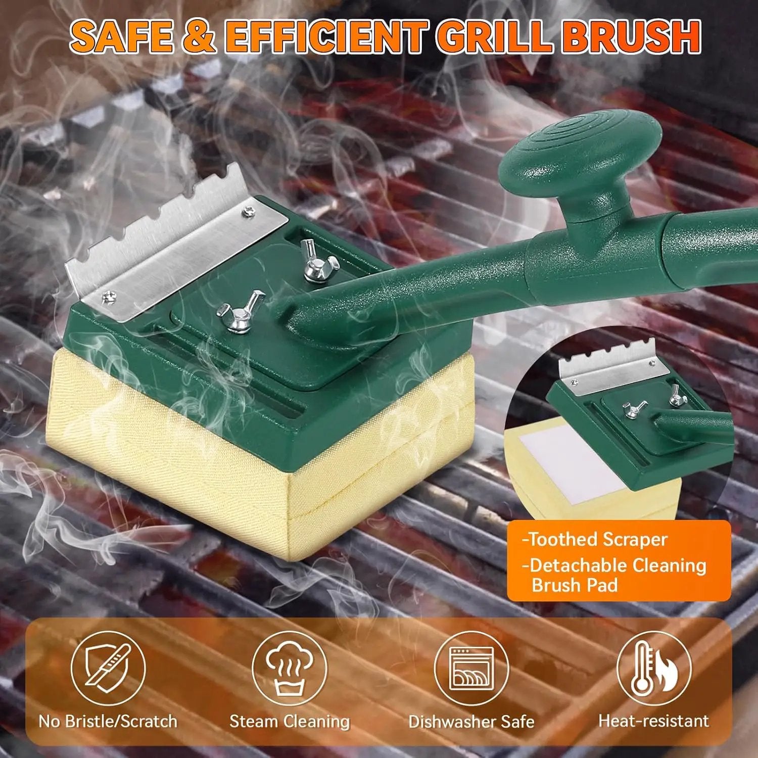Replaceable BBQ Cleaning Head (No Handle), Safe Replacement Cleaning Pad for Cast Iron/Stainless-Steel Grates by GreenHaven Gardens