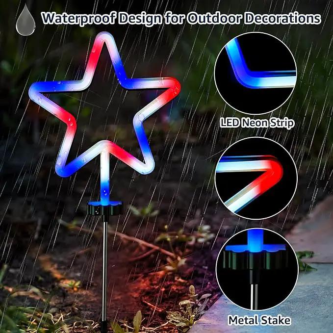 BlcTec 4th of July Decorations, 4PCS Red White and Blue Lights with Stainless Steel Stakes, 4 Big LED Neon Stars Patriotic Lights with Waterproof for Independence Day Garden Yard Lawn Decor, Plug in by GreenHaven Gardens