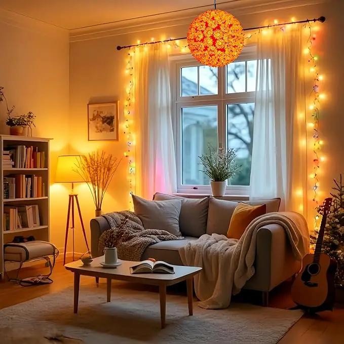 7.5" Orange Sphere Light, Commercial Grade and UL Certified 100 Lit Orange Hanging Sphere, for Indoor and Outdoor Christmas, Easter, Porch, Patio. by GreenHaven Gardens