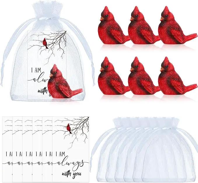 Roowest 18 Pcs Memorial Cardinal Gift Set Include Mini Red Cardinal Bird Statue Figures and Red Feathered Cards and Bags for Sympathy Memorial Gift by GreenHaven Gardens
