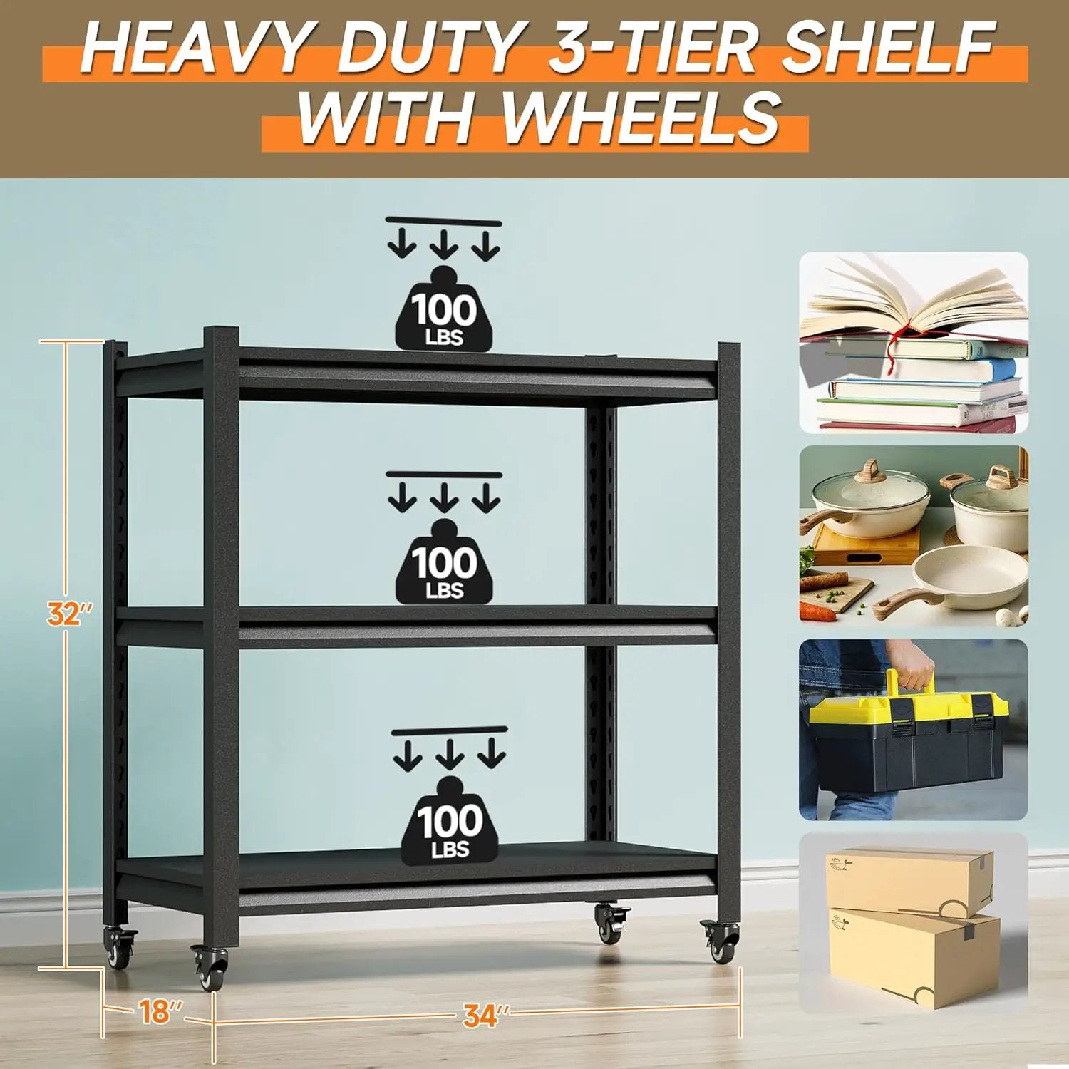 Workbench on Wheels, Adjustable Heavy Duty Work Table with Wheels, Heavy Duty Workstation, Metal Tool Work Bench for Garage Warehouse Workshop, 32" H x 18" D x 34" W by GreenHaven Gardens
