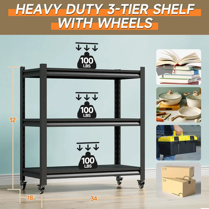 Workbench on Wheels, Adjustable Heavy Duty Work Table with Wheels, Heavy Duty Workstation, Metal Tool Work Bench for Garage Warehouse Workshop, 32" H x 18" D x 34" W by GreenHaven Gardens
