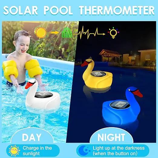 KingSom Digital Pool Thermometer,Solar Pool Thermometer Floating Easy Read with Color Changing Swan Light,Floating Pool Thermometer with Large LCD Screen and String,Pond Water Temperature Thermometer by GreenHaven Gardens