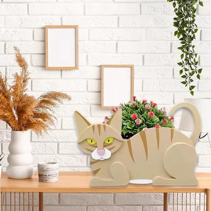 Yellow Cat Planter Plant Pots,Cute Garden Cat Flower Planter,Cat Planters Birthday Gifts for Women,Office,Indoor/Outdoor Decor（12.5 * 5.6 * 7.8in） by GreenHaven Gardens