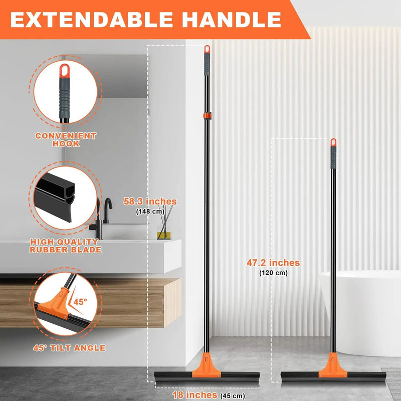JEHONN Floor Squeegee Heavy Duty with 58.3 inches Long Handle, Rubber Scraper Broom for Cleaning Foam Water on Garage Concrete Bathroom Tile Marble Shower Glass Shop Deck Window Indoor Outdoor by GreenHaven Gardens