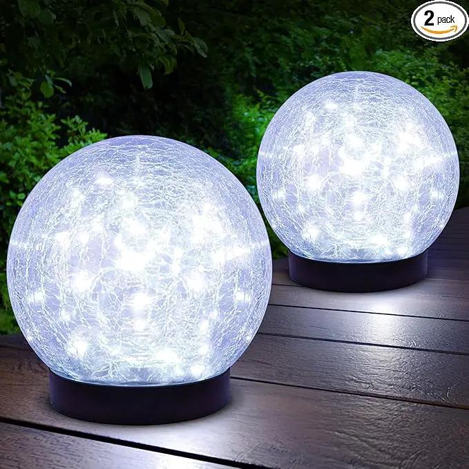 2-Pack Garden Solar Lights Outdoor, Cracked Glass Ball Light Waterproof, Decorative Solar Powered Globe Lighting Cool White for Yard Pathway by GreenHaven Gardens