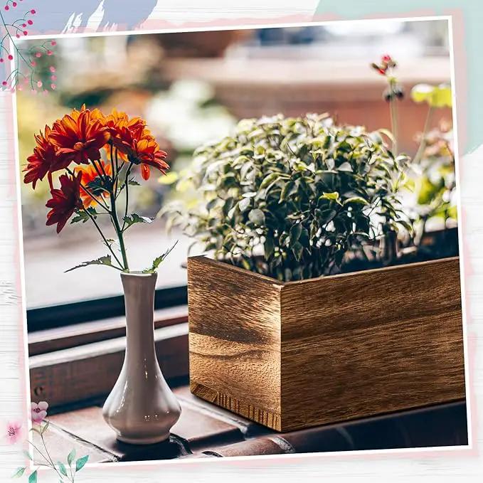 Dandat 1 Set Wood Boxes for Centerpieces Rectangle Wooden Planter Box Rustic Wood Planter with Removable Plastic Liner Floral Foam Blocks for Centerpieces Home Wedding Garden Decor (12x4 Inch) by GreenHaven Gardens