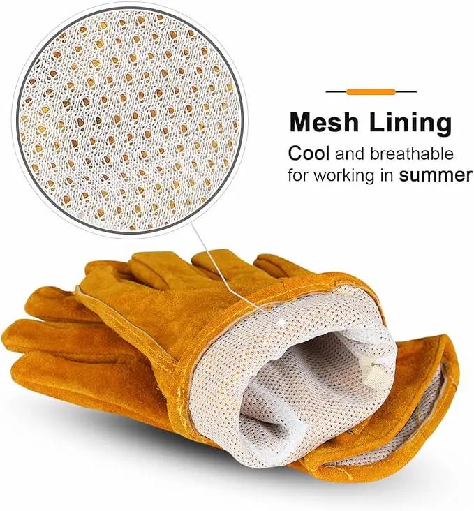 OZERO Leather Work Gloves Flex Grip Tough Cowhide Gardening Glove for Men and Women (Gold With Mesh Lining (1 Pair), X-Large) by GreenHaven Gardens