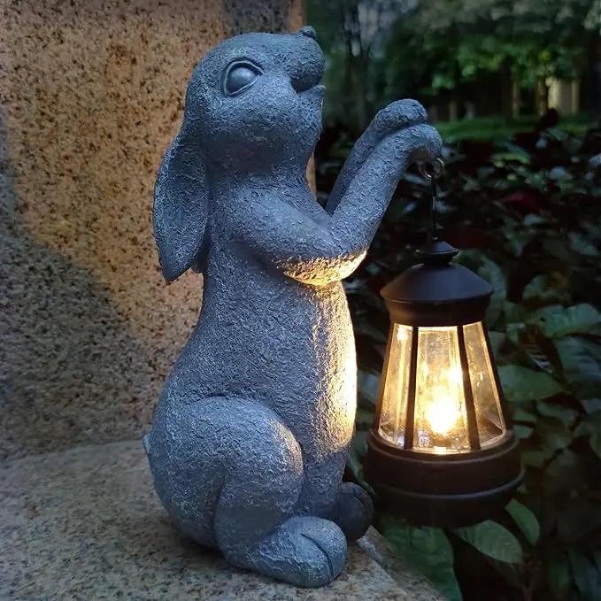 Rabbit Solar Garden Outdoor Statues,Resin Rabbit Figurine Decorations with Solar Lights Lantern, Outdoor Rabbit Art Decor for Lawn,Yard, Unique Housewarming Gift for Garden Home by GreenHaven Gardens