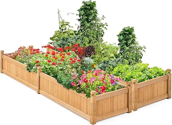 Yaheetech 90.5″ L×23.5″ W×16″ H Wooden Raised Garden Bed, Horticulture Wood Rectangular Garden Planter Outdoor, Raised Planter Box for Yard/Greenhouse/Vegetable/Flower/Herbs, Light Brown, 2pcs by GreenHaven Gardens