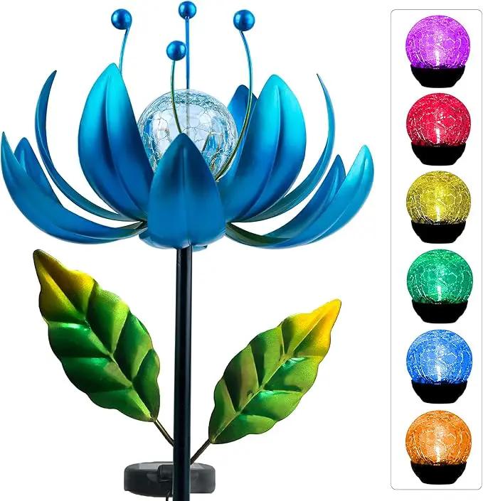 Solar Wind Spinner, 38 Inch Metal Stake Yard Spinners,Solar Powered Multi-Color LED Glass Ball with Kinetic Wind Sculpture Spinner Windmills for Yard by GreenHaven Gardens