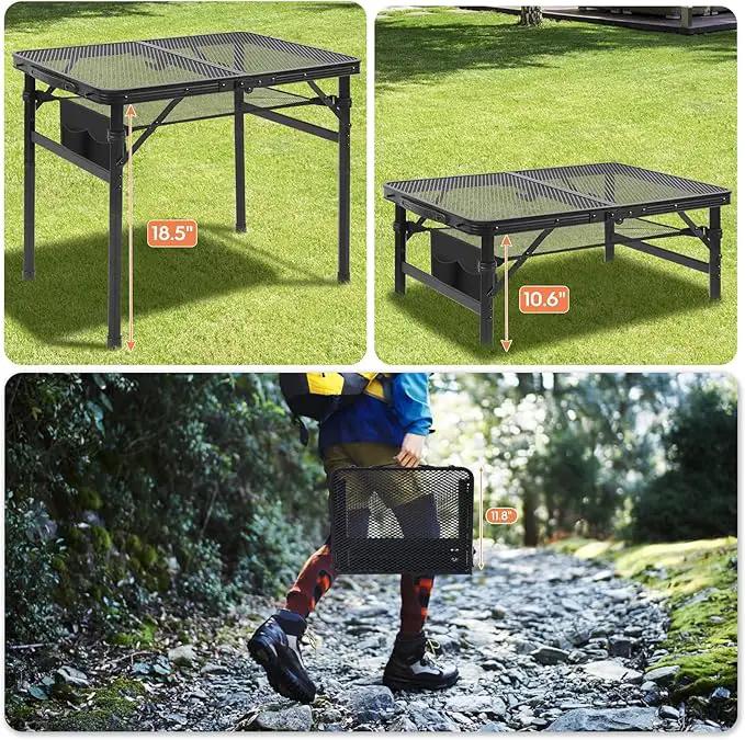 Camping Portable Folding Grill 2x1.3 FT Table, Lightweight Height Adjustable Metal Picnic Outdoor Table with Mesh Desktop and Mesh Bag, Picnic, Beach and BBQ, Party by GreenHaven Gardens