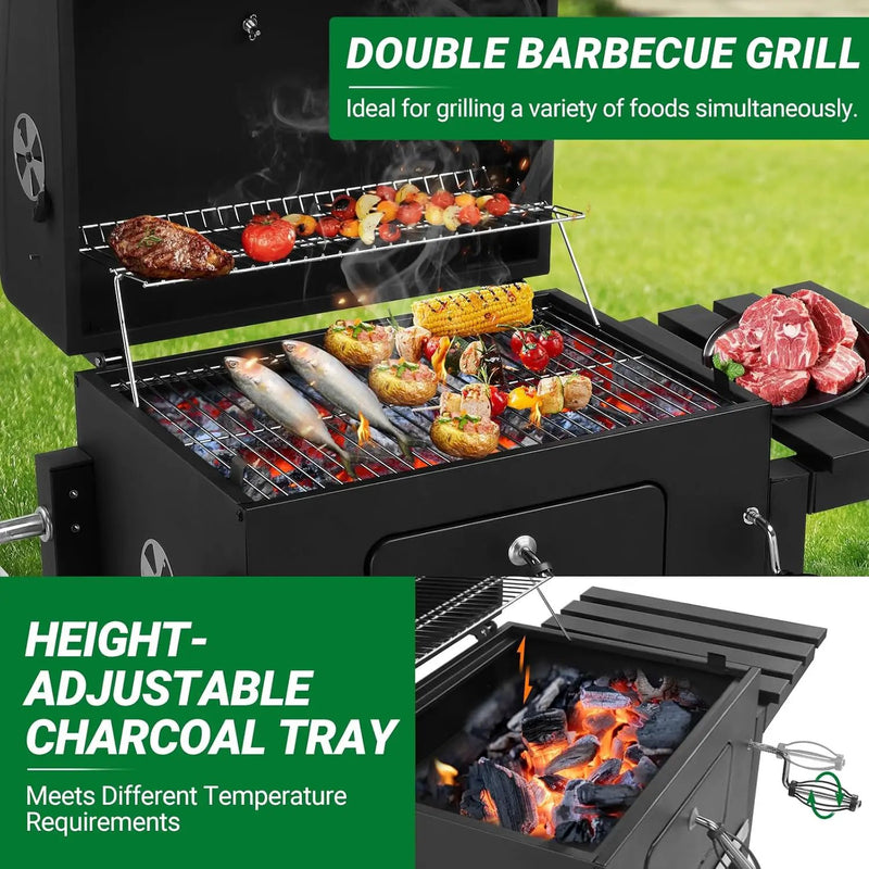 Outvita Large Barrel Charcoal BBQ Grills with 794 SQ.IN. Cooking Area, Outdoor Barbecue Grill with Adjustable Charcoal Tray & Foldable Side Table for Backyard Patio Picnic by GreenHaven Gardens