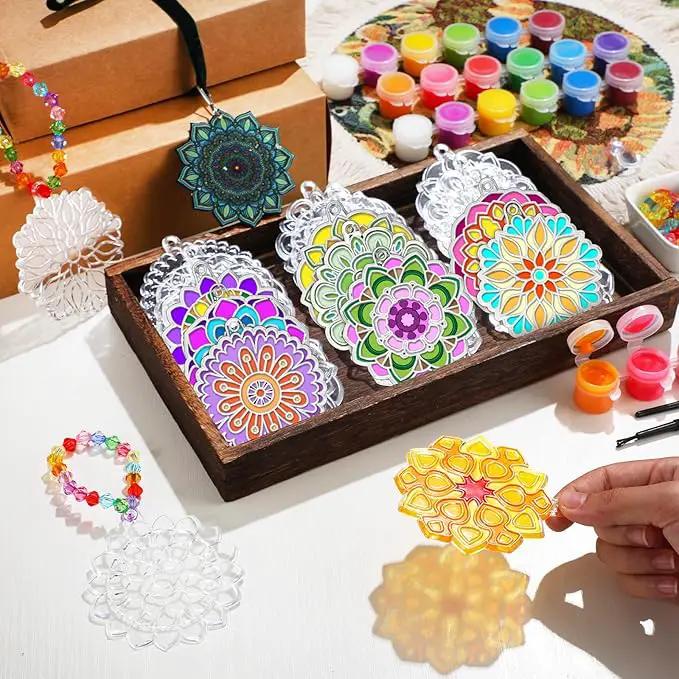 30 Sets Suncatchers Window Art Kits, DIY Sun Catchers Bulk Crafts Paint Your Own Window Ornaments for Boys Girls Classroom Home Party Birthday Activity Decor(Mandala Style) by GreenHaven Gardens