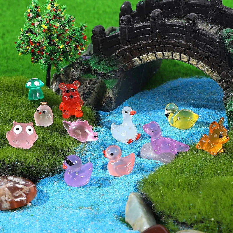 168 Pcs Mini Resin Animals Tiny Resin Animals Mini Ducks Miniature Little Small Figurines Glow in The Dark for Dollhouse Fairy Garden Accessories DIY Hide Crafts Potted Plant Aquarium Decor by GreenHaven Gardens