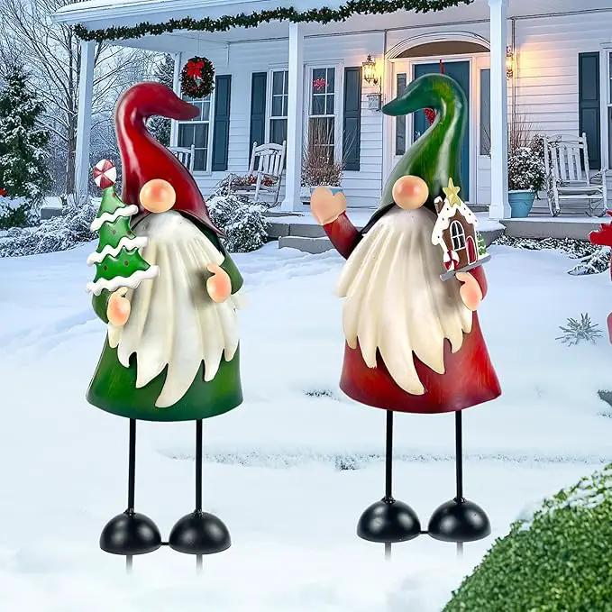 HONGLAND Christmas Decorations Outdoor Metal Gnome Yard Art Christmas Gnomes Statue 18 Inch Gnome Figurine for Holiday Christmas Lawn Patio Yard Garden Decor-2 PCS by GreenHaven Gardens