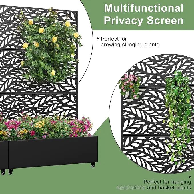 Casaphoria Metal Raised Garden Bed with Trellis and Wheels, 72"x47"x16" Planter Box for Climbing Plants, Vegetables & Vines, Features Drainage Holes and Privacy Screen (Black-Spring) by GreenHaven Gardens