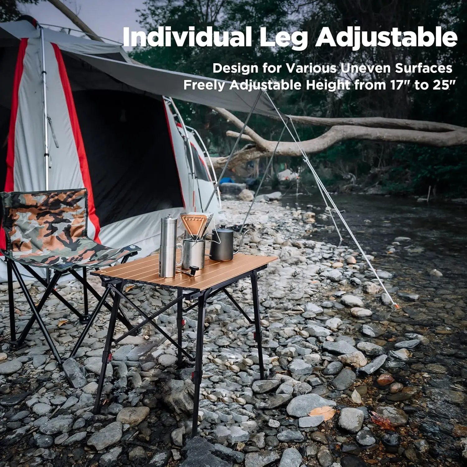 VILLEY Portable Camping Table with Adjustable Legs, Lightweight Aluminum Folding Beach Table with Carrying Bag for Outdoor Cooking, Picnic, Beach, Backyards, BBQ and Party by GreenHaven Gardens