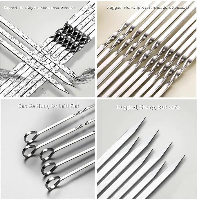 Large Metal Skewers For Grilling,Shish Kebab Skewer 23.6" Skewers For Kabobs Flat Barbecue Skewer Stainless Steel BBQ Grill Stick for Meat, Chicken, Shrimp, Fruit, Vegetables by GreenHaven Gardens