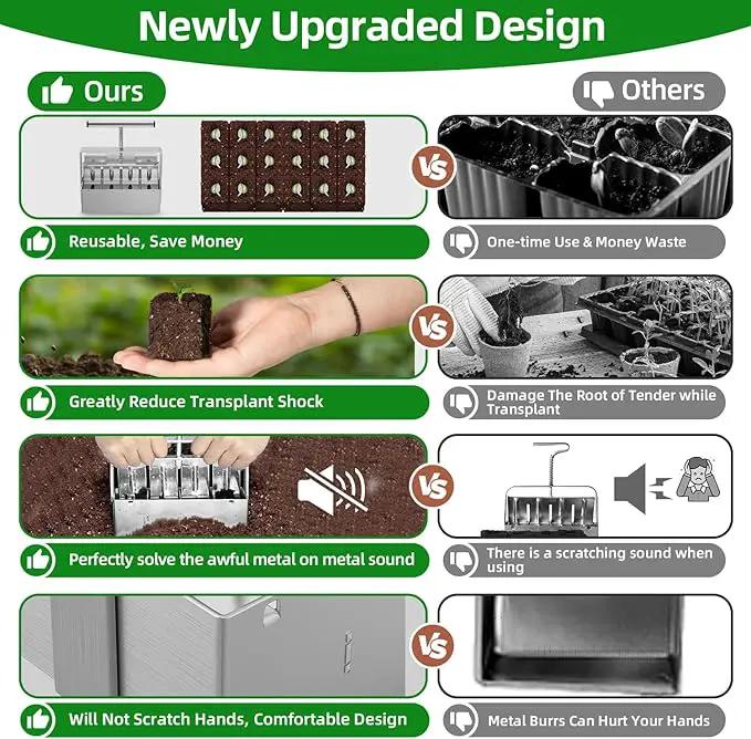 Soil Blocker, Soil Block Maker for Seed Starting with Strong Hand Held, 8 Pcs 2-Inch Soil Blocking Tool for Grow Seedling, Seed Starter Soil Tray Garden Potting Soil, Indoor Outdoor Plants by GreenHaven Gardens