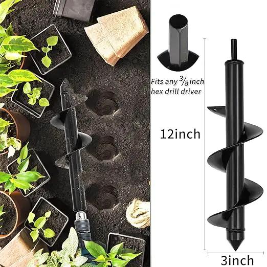 TCBWFY 4 Pack Garden Auger Spiral Drill Bits - 1.6"x9", 1.6"x16.5", 3"x16.5", 3"x12" - Heavy Duty Steel - Corrosion Resistant - Perfect for Post Holes, Earth & Lawn Augering,Planting Bulbs&Trees by GreenHaven Gardens