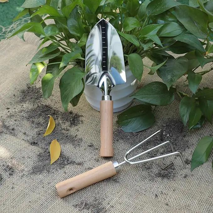 Garden Tool Set, 2 Pieces Stainless Steel Heavy Duty Garden Tools, Gardening Kit with Wooden Handle Garden Hand Tools, Durable Garden Tools for Gardening, Gardening Gifts for Women Men by GreenHaven Gardens