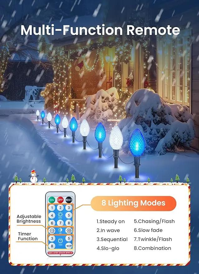 Minetom Solar Double C9 Strawberry Pathway Lights - 16FT 10 LED C9 Christmas Lights with Timer, 8 Modes, Solar Christmas Outdoor Decorations for Lawn Outside Walkway, Blue White by GreenHaven Gardens