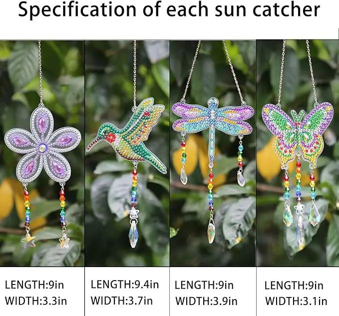 Bingcute Diamond Art Painting Suncatchers, 4 pcs Sun Catchers Diamond Art Painting Kits for Kids DIY Crafts for Adults Hummingbird Prism Crystal Suncatchers Wind Chime Windows Garden Decorations by GreenHaven Gardens
