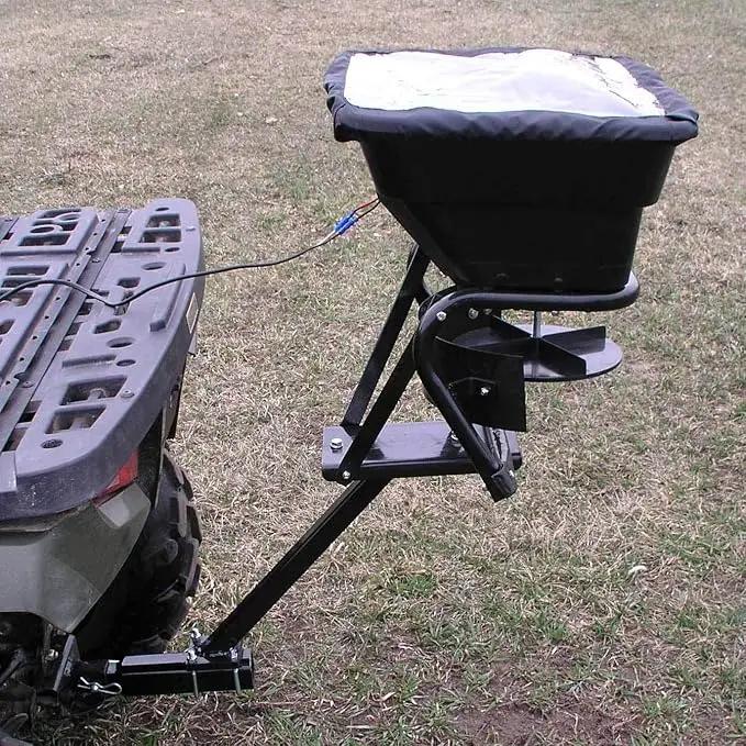 Field Tuff 12V 80 Pound Capacity Grass Seed Fertilizer Spreader with Hitch Mount Receiver and Rain Protector for ATV, UTV, or Utility Tractor by GreenHaven Gardens