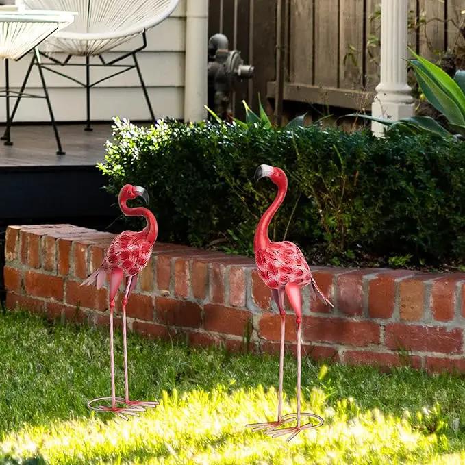 XONOR Metal Flamingo Garden Statues Red Flamingo Yard Art Outdoor Sculptures for Home Patio Lawn Backyard Décor, Set of 2 by GreenHaven Gardens