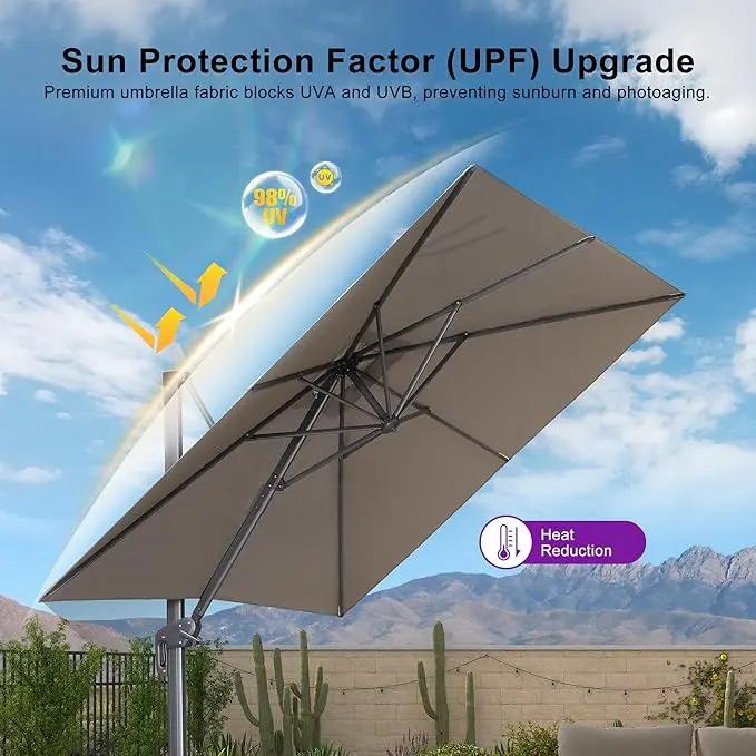 PURPLE LEAF 8 FT Cantilever Patio Umbrella Outdoor Aluminum Offset Square Umbrella with 3 Years Fade Resistance Recycled Fabric and 360-degree Rotation for Deck Pool Garden, Ash Mocha by GreenHaven Gardens
