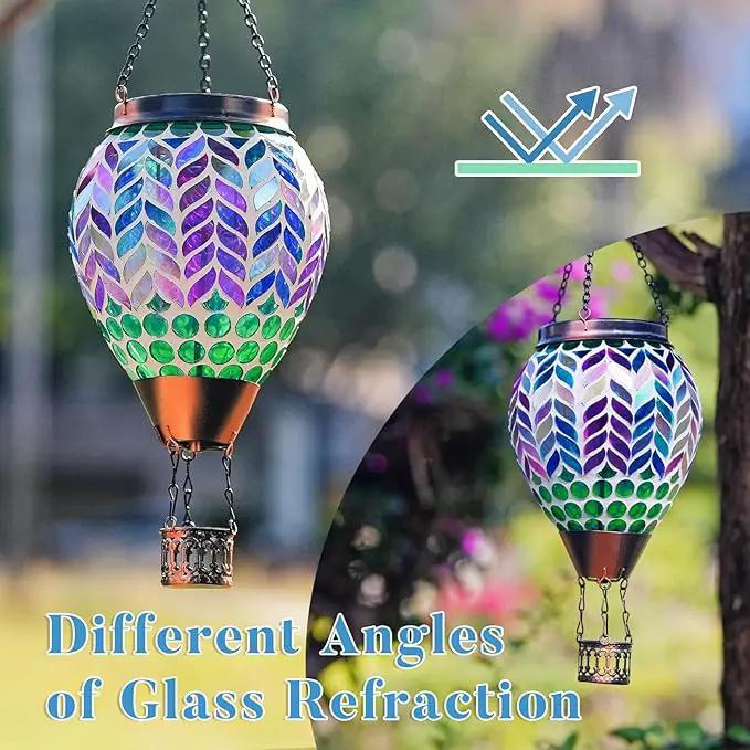 Mosaic Hot Air Balloon Solar Lanterns Outdoor Waterproof, Colorful Glass Solar Hanging Lantern Lights for Garden Patio Yard Gifts for Women Mom Grandma by GreenHaven Gardens