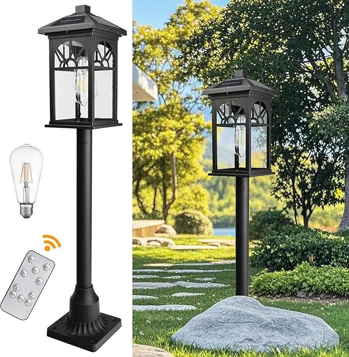 31" Solar Pathway Lights Outdoor, Black Aluminum Bollard Lighting with Remote Control - Dusk to Dawn LED Post Light, IP44 Waterproof for Lawn, Patio, Driveway & Backyard Decor (Bulb Included) by GreenHaven Gardens