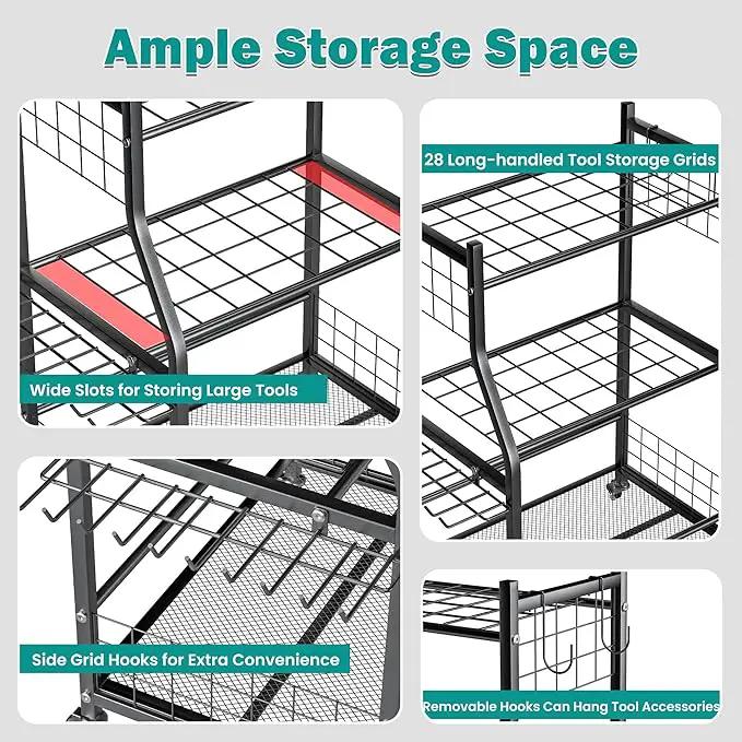 EVERHANGER Garden Tool Organizer Stand, Garage Tool Storage Organization, Yard Tool Racks with lockable wheels, Fit for Long-Handled Tools/Rakes/Brooms, Indoor/Outdoor Use by GreenHaven Gardens
