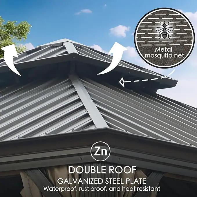 Kozyard Alexander 12' X 20' Permanent Aluminum Hardtop Gazebo with Galvanized Steel Double Roof Canopy, Curtain and Netting or Patio, Backyard, Deck, Lawn (Brown) by GreenHaven Gardens