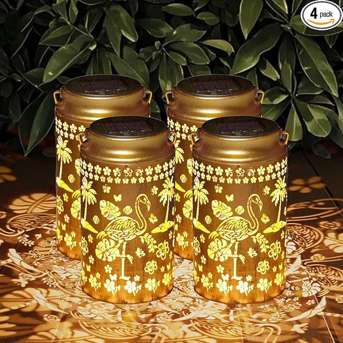 4 Pack Flamingo Solar Lanterns Outdoor Waterproof, Metal Hanging Lights Decorations for Garden Yard Lawn Patio, Flamingo Gifts for Women Mom Grandma Gardener for Mother'Day Christmas by GreenHaven Gardens