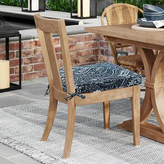 Round Corner Seat Cushions, 17" x 16" x 2", Set of 4, Indoor Outdoor Water Repellent Universal Chair Pads with Ties for Patio Furniture, Garden Deck Dining Chairs, Damask Blue Flower by GreenHaven Gardens