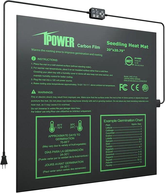 iPower 20" x 20.75" Waterproof Durable Seedling Heat Mat with Digital Thermostat Control Warm Hydroponic Plant, for Indoor Gardening & Germination Starting by GreenHaven Gardens