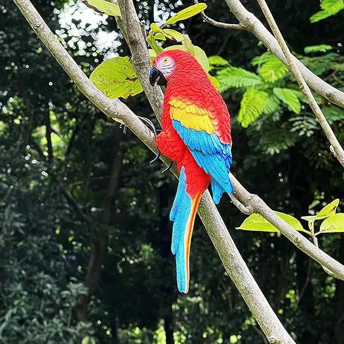 Realistic Parrot Sculpture Resin Hanging Parrots Garden Statues Lifelike Bird Figurines Landscape Ornament Patio Yard Lawn Figurine Tree Decor, Outdoor Garden Wall Statues (Red) by GreenHaven Gardens