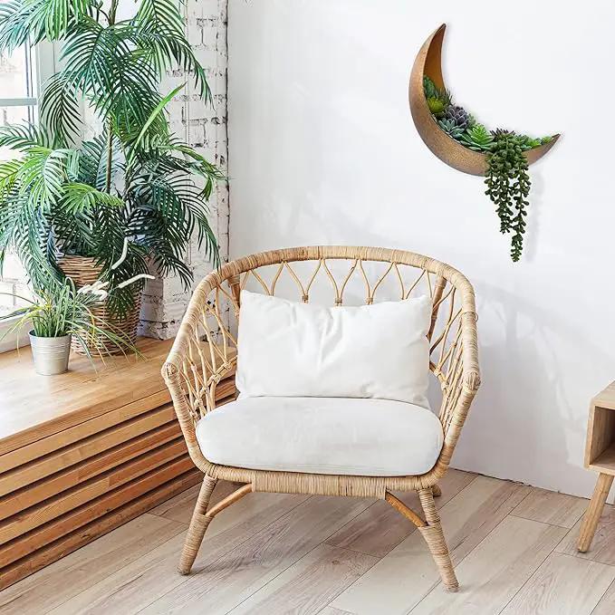 Wall Mounted Metal Moon Planter - Hanging Crescent Pot for Succulents, Air Plants, Cacti - Boho Indoor Outdoor Moon Wall Decor for Bedroom, Bathroom, Living Room, Nursery - Rustic Gold by GreenHaven Gardens