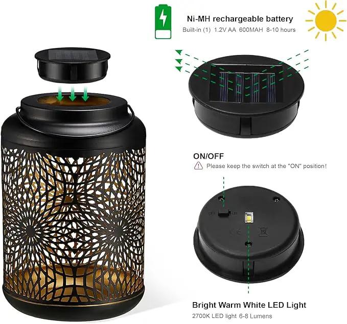 Glitzhome Solar Lantern Black Metal Cutout Scrollwork Outdoor Hanging Solar Light with Handle for Garden Patio Yard Outdoor Decor by GreenHaven Gardens