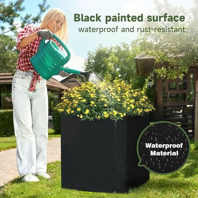 Steel Planter Box-26"x26"x26"-Large Square Planter Box-Outdoor Indoor-Cube Steel Planter Heavy Duty Black Metal Planter Flower Pot Commercial Residential for Home Garden Porch Hotel Patio by GreenHaven Gardens